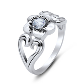 Flower Shaped With Heart Silver Ring NSR-3243